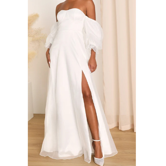 LULU'S SZ S White True Excellence Bustier Off-The-Shoulder Maxi Dress NEW 0b16 - Picture 1 of 11